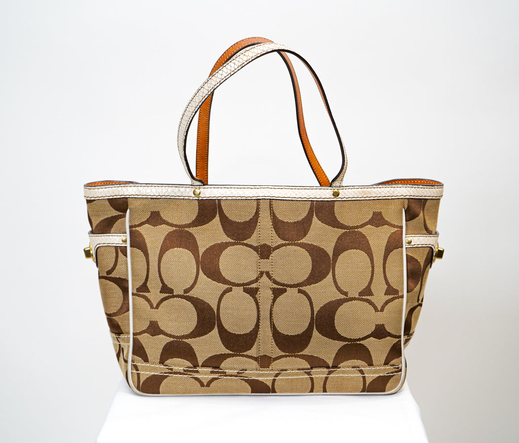 Coach Signature Jacquard Tote White Leather Trim