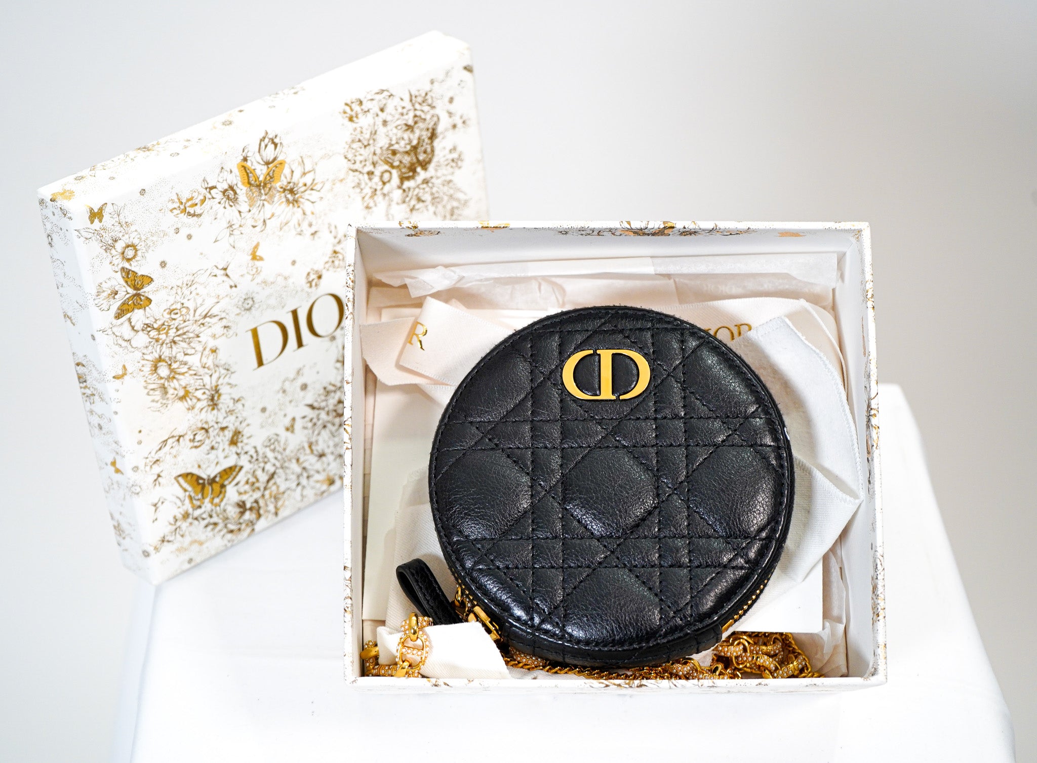 Christian Dior Cannage Coin Purse (Black, Boxed)